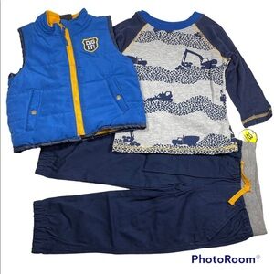 NWT Little Rebels 3pc puffer vest, long sleeve tee and twill pant size 2T